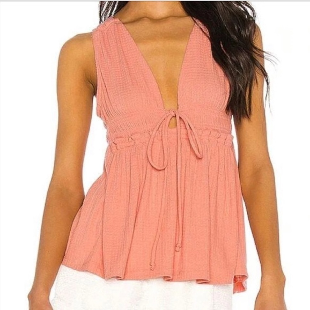 Free People Beach Bound Plunging Tank Peach Size Medium 🍑 - Picture 4 of 4